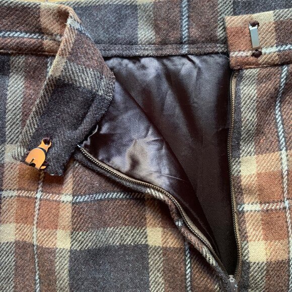 Vintage Style Brown Plaid Wool Blend Pencil Skirt – High Waist, Lined - Picture 8 of 8